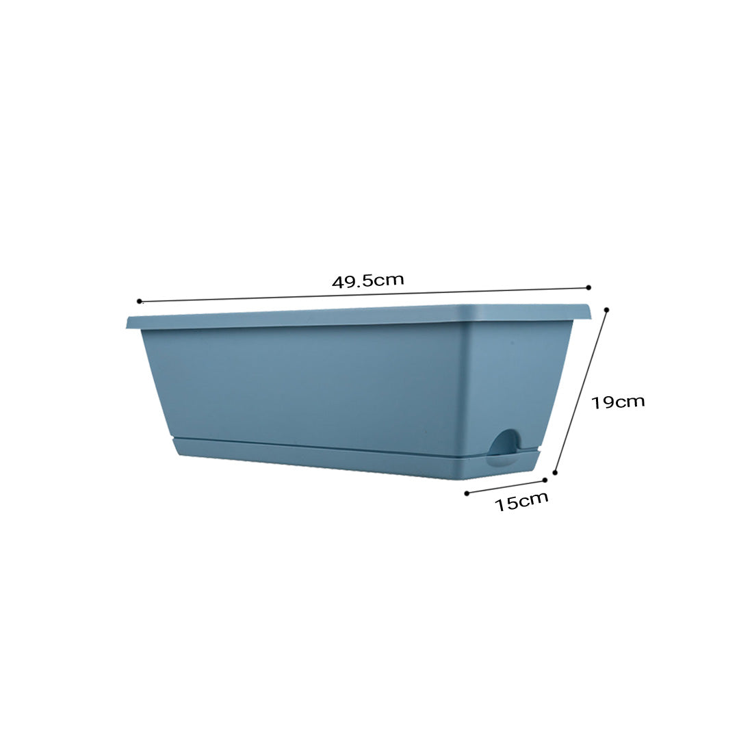 49.5cm Blue Rectangular Planter Vegetable Herb Flower Outdoor Plastic Box with Holder Balcony Garden Decor Set of 5
