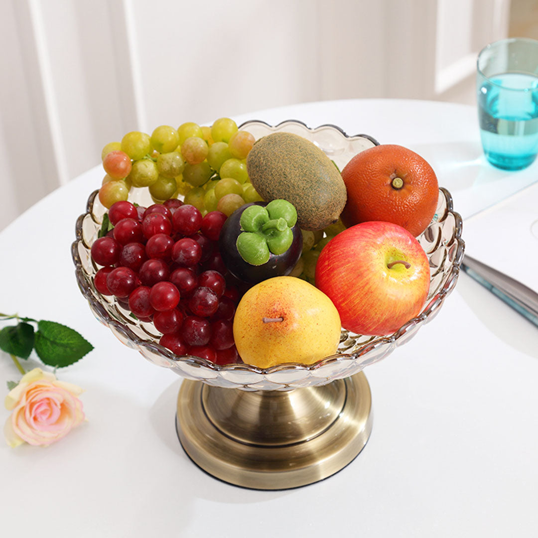 Soga Bronze Pedestal Crystal Glass Fruit Bowl Candy Holder Countertop Dessert Serving Basket Decor