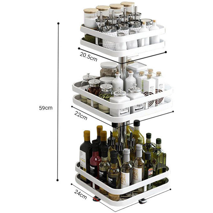 3 Tier Steel White Square Rotating Multi-Function Kitchen Portable Storage Spice Seasoning Kitchen Countertop Organiser Shelf
