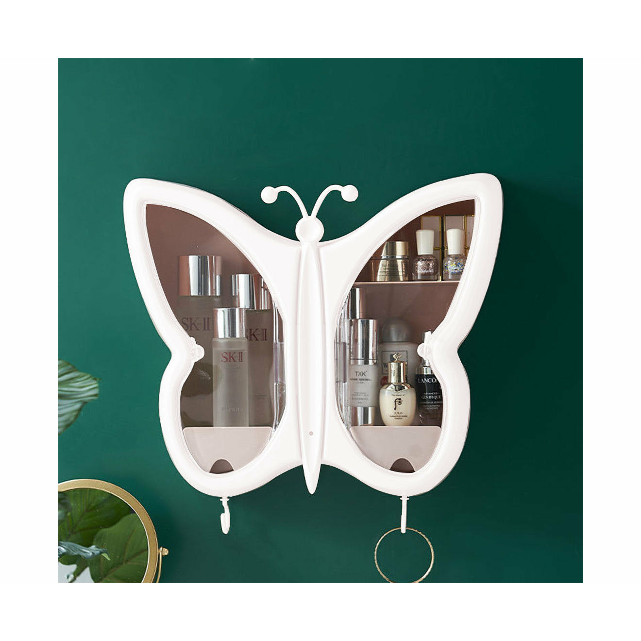 Soga White Butterfly Shape Wall Mounted Makeup Organiser Dustproof Waterproof Bathroom Storage Box Home Decor