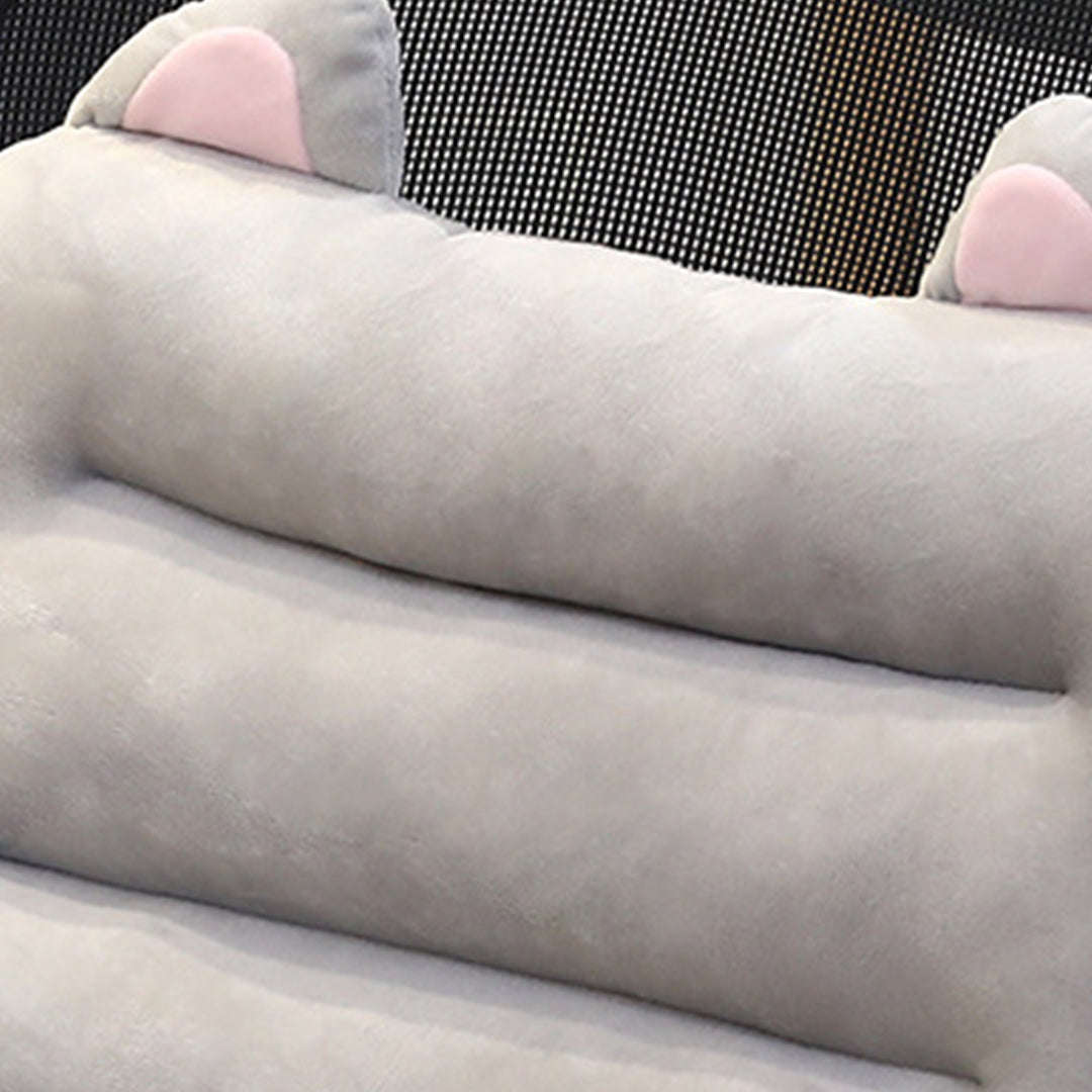 2X Grey One Piece Siamese Cushion Office Sedentary Butt Mat Back Waist Chair Support Home Decor With Cat Ears