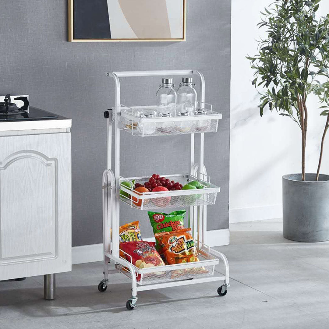 Soga 2 X 3 Tier Steel White Adjustable Kitchen Cart Multi Functional Shelves Portable Storage Organizer With Wheels
