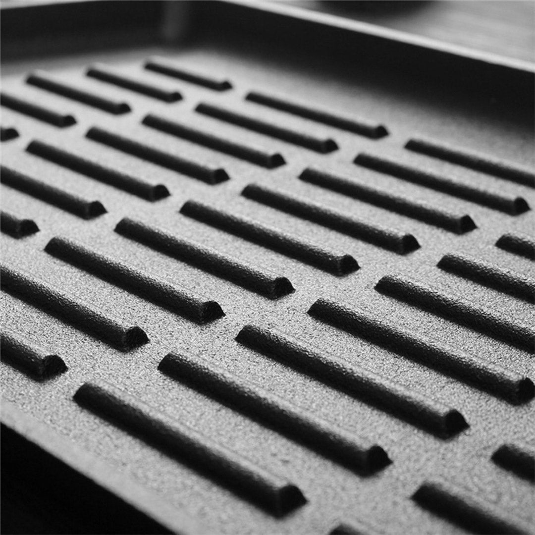 Soga 2 X Rectangular Cast Iron Griddle Grill Frying Pan With Folding Wooden Handle