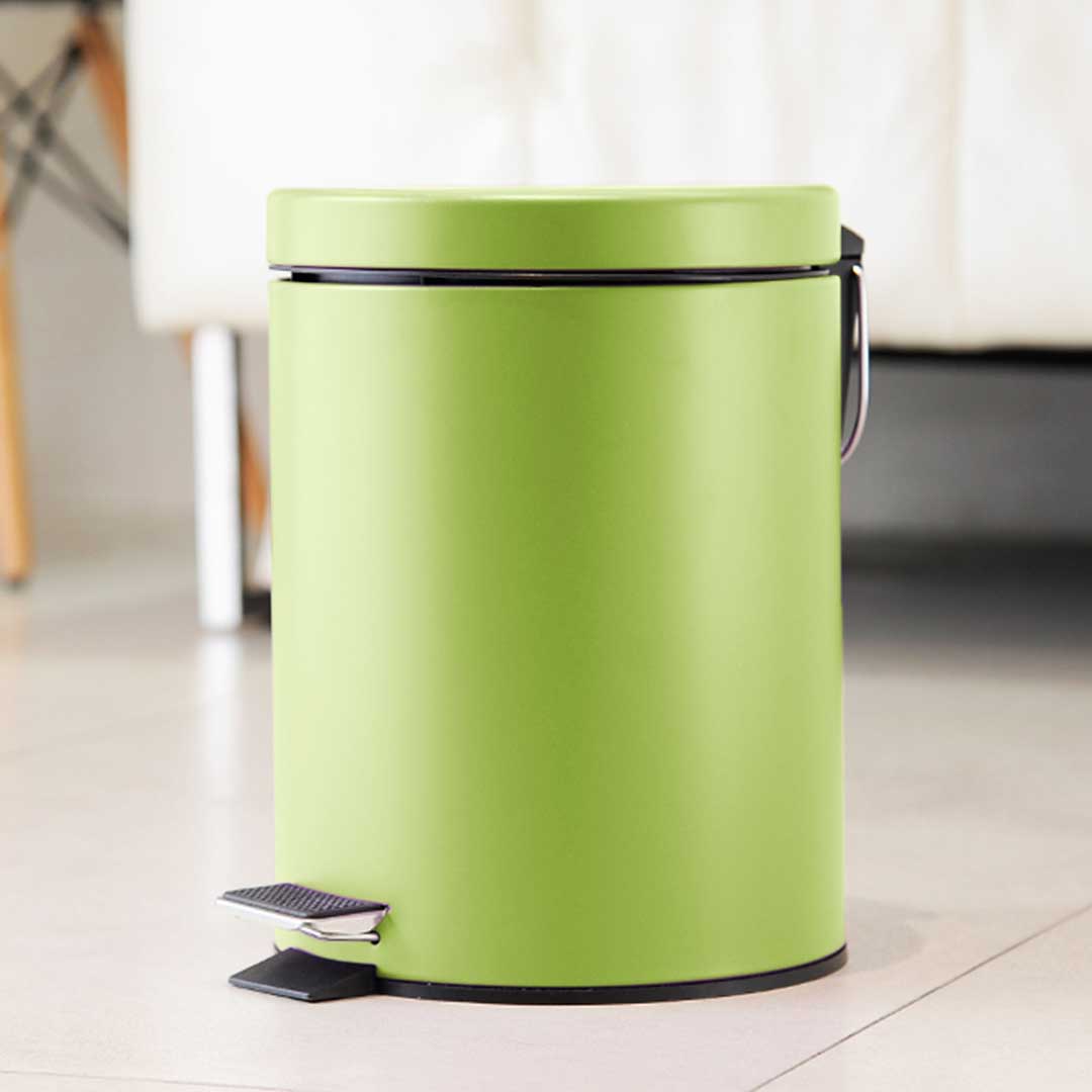 Soga 2 X 7 L Foot Pedal Stainless Steel Rubbish Recycling Garbage Waste Trash Bin Round Green