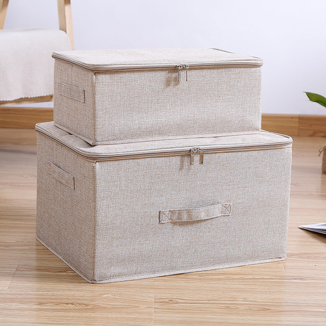 2X Beige Large Portable Double Zipper Storage Box Moisture Proof Clothes Basket Foldable Home Organiser