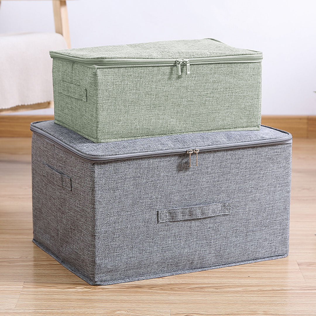 2X Green Small Portable Double Zipper Storage Box Moisture Proof Clothes Basket Foldable Home Organiser