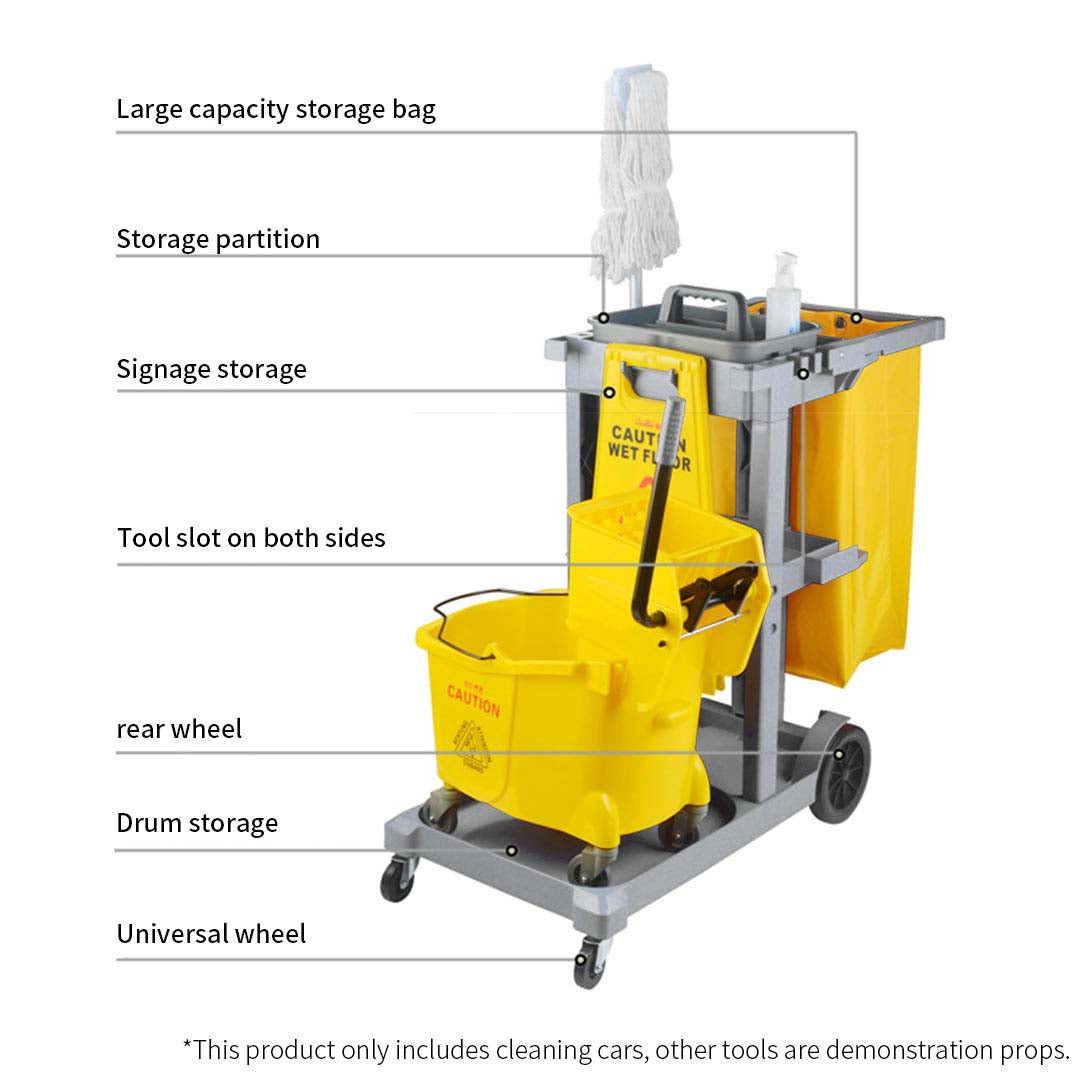 Soga 2 X 3 Tier Multifunction Janitor Cleaning Waste Cart Trolley And Waterproof Bag