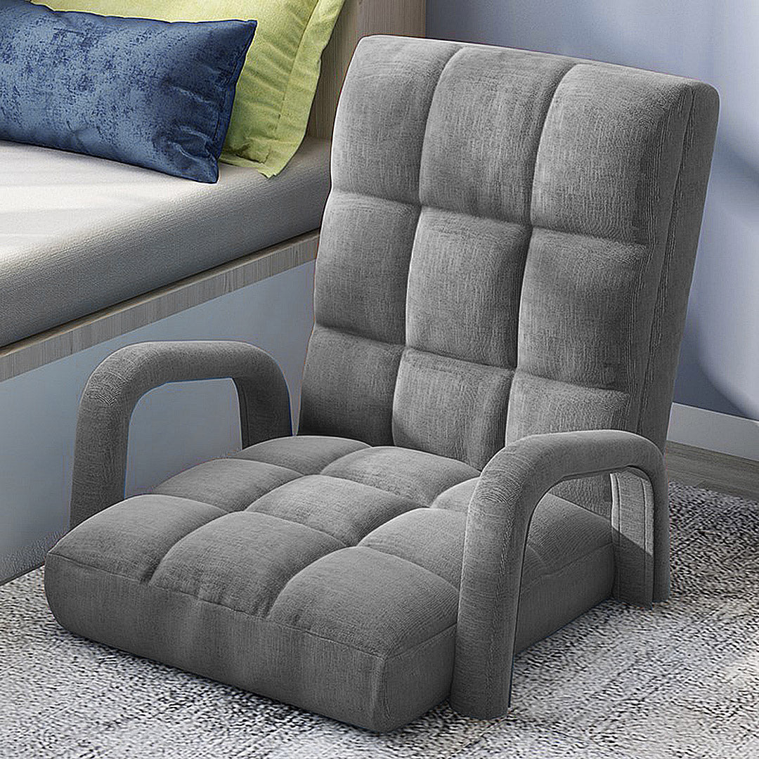 Soga 4 X Foldable Lounge Cushion Adjustable Floor Lazy Recliner Chair With Armrest Grey