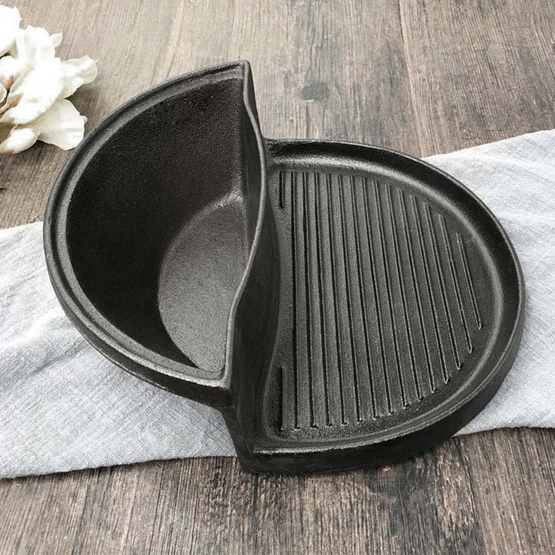 Soga 2 X 2 In 1 Cast Iron Ribbed Fry Pan Skillet Griddle Bbq And Steamboat Hot Pot