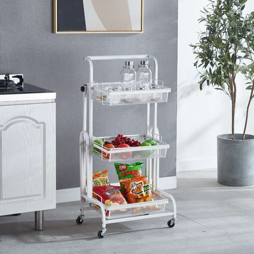 Soga 3 Tier Steel White Adjustable Kitchen Cart Multi Functional Shelves Portable Storage Organizer With Wheels