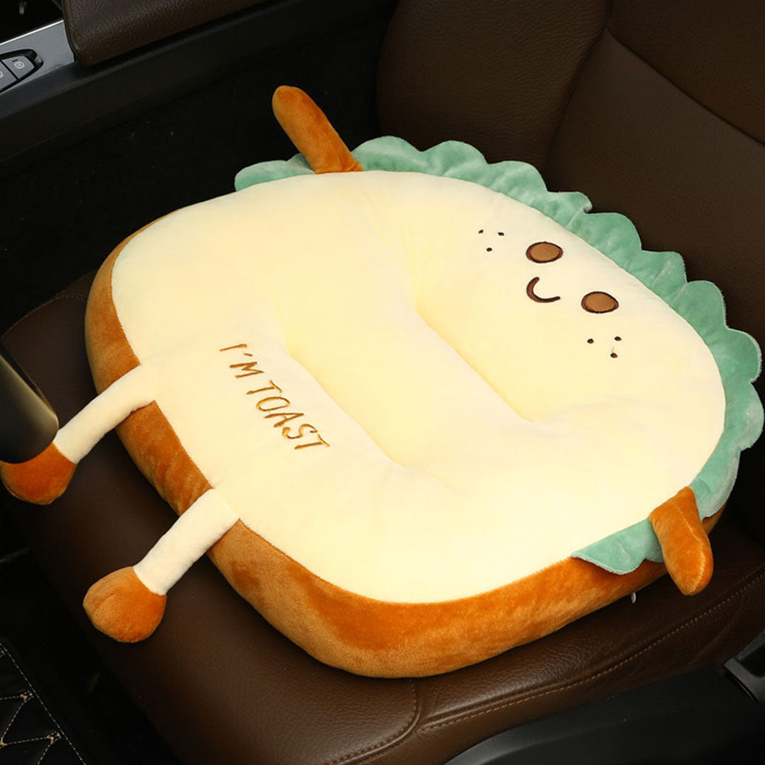 Smiley Face Toast Bread Cushion Stuffed Car Seat Plush Cartoon Back Support Pillow Home Decor