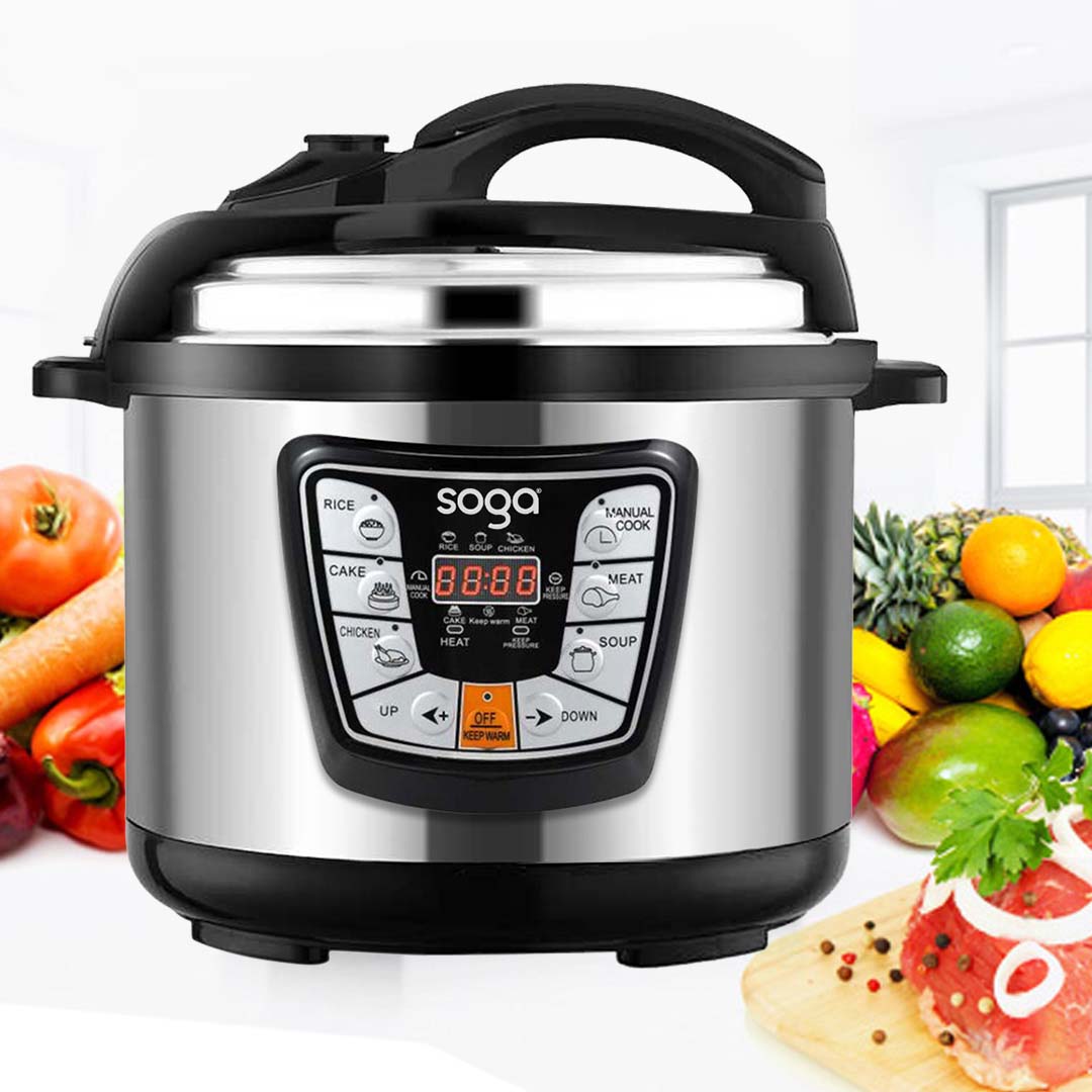 Soga Stainless Steel Electric Pressure Cooker 10 L Nonstick 1600 W