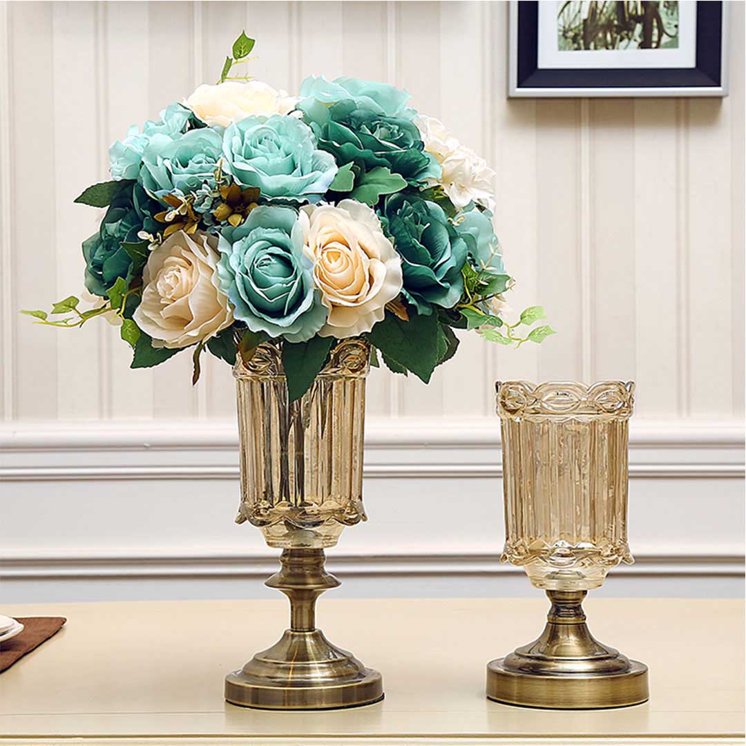 Soga 2 X 25cm Transparent Glass Flower Vase With Metal Base Filler Vase