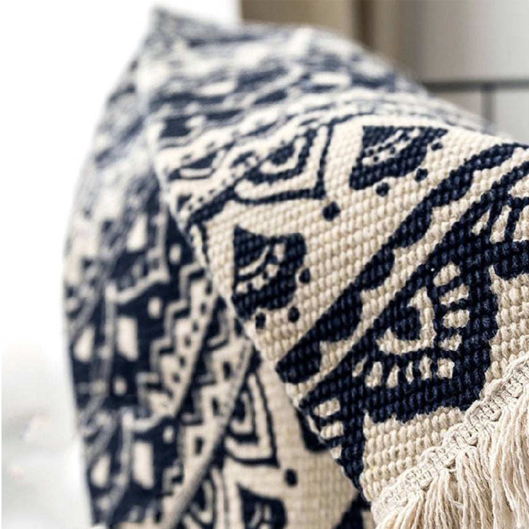 2X Black Carpet Soft Linen Bohemian Non-Slip Floor Retro Minimalist Round Rug Home Decor with Tassels