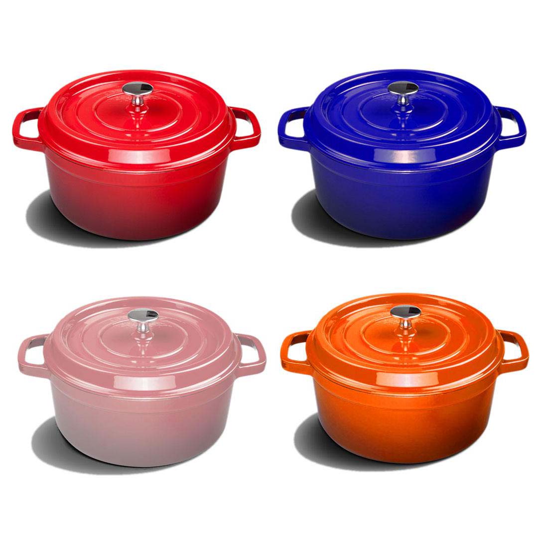 Soga 2 X Cast Iron 26cm Enamel Porcelain Stewpot Casserole Stew Cooking Pot With Lid Orange