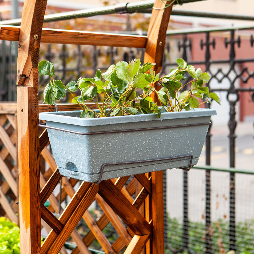 49.5cm Blue Rectangular Planter Vegetable Herb Flower Outdoor Plastic Box with Holder Balcony Garden Decor Set of 5