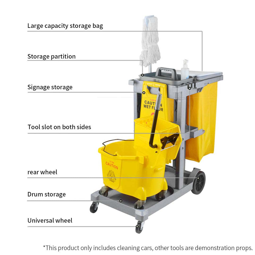 Soga 2 X 3 Tier Multifunction Janitor Cleaning Waste Cart Trolley And Waterproof Bag With Lid