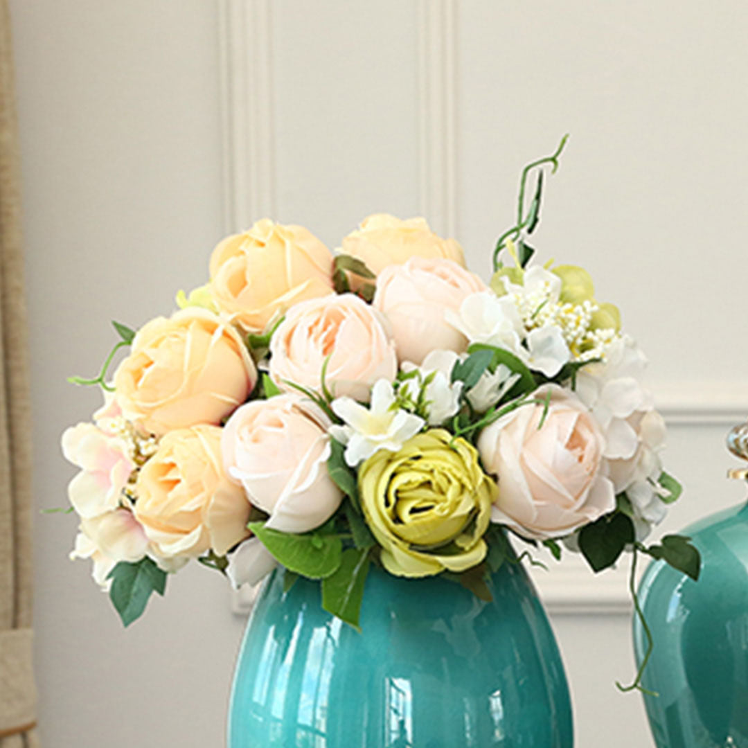 Soga 3pcs Artificial Silk With 15 Heads Flower Fake Rose Bouquet Table Decor White