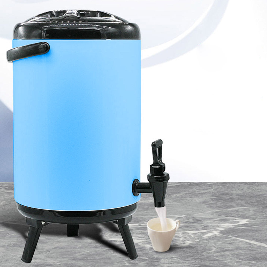 Soga 8 X 14 L Stainless Steel Insulated Milk Tea Barrel Hot And Cold Beverage Dispenser Container With Faucet Blue