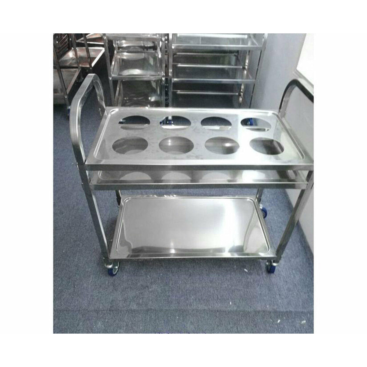 Soga 2 X 2 Tier Stainless Steel 8 Compartment Kitchen Seasoning Car Service Trolley Condiment Holder Cart Spice Bowl