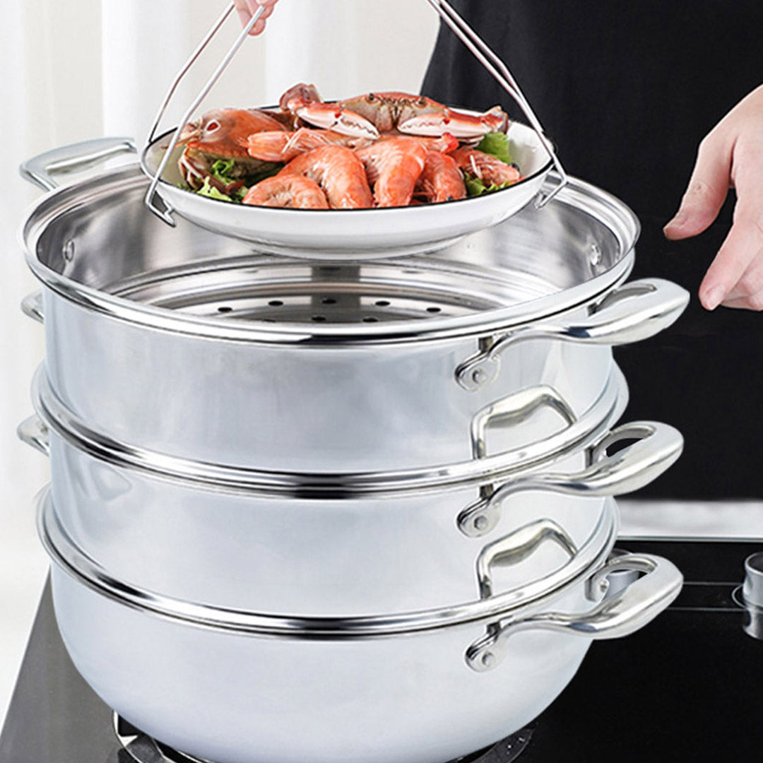 Soga 2 X 3 Tier 30cm Heavy Duty Stainless Steel Food Steamer Vegetable Pot Stackable Pan Insert With Glass Lid