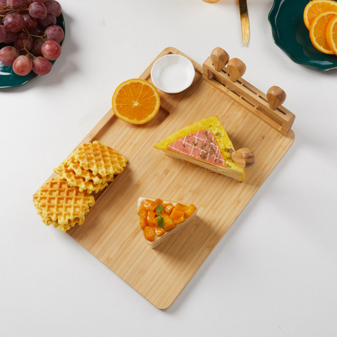 Soga 2 X 36cm Brown Rectangular Wood Cheese Board Charcuterie Serving Tray With Knife Set Countertop Decor