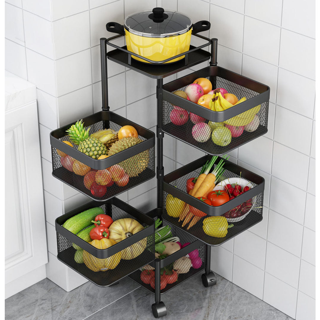 Soga 5 Tier Steel Square Rotating Kitchen Cart Multi Functional Shelves Portable Storage Organizer With Wheels