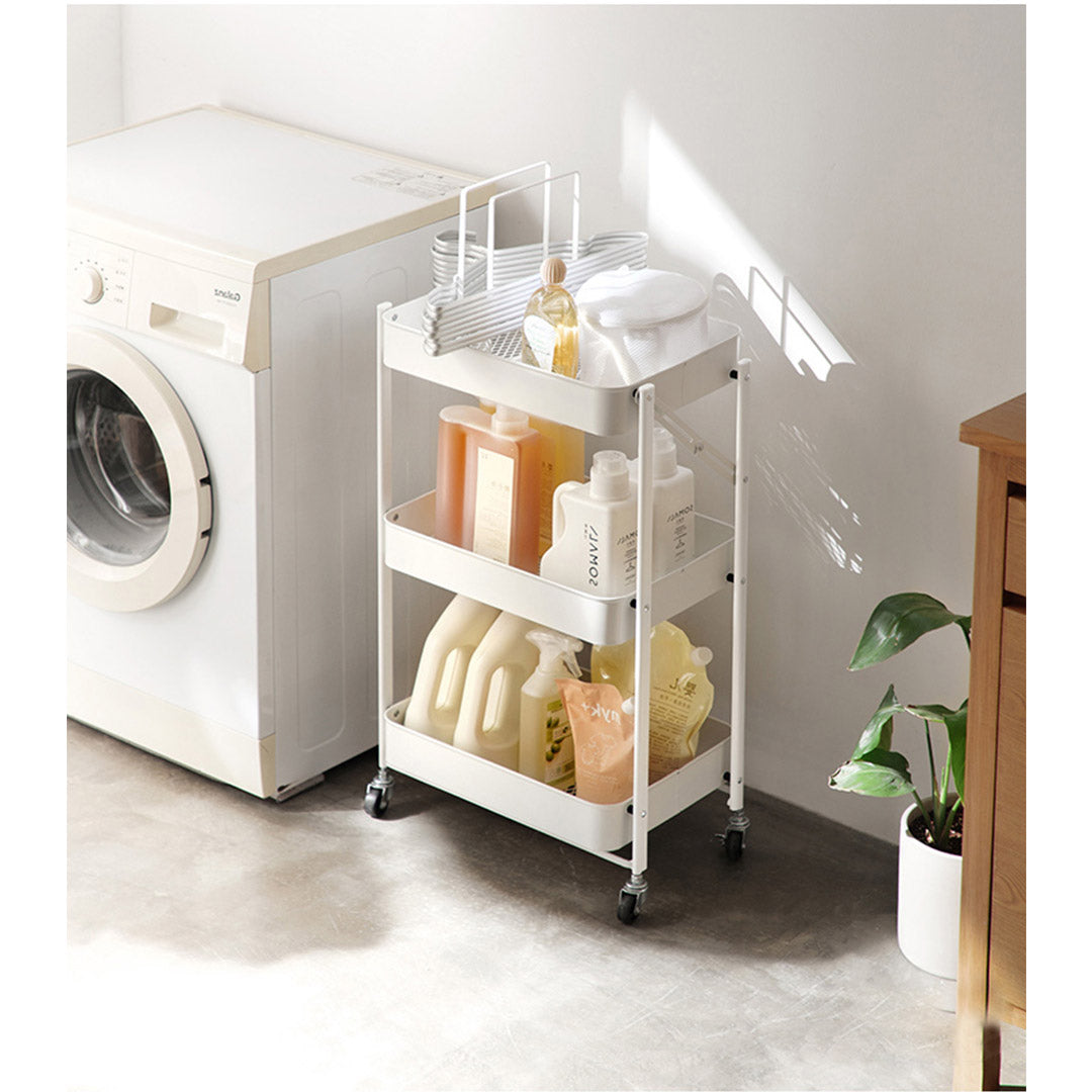 Soga 3 Tier Steel White Foldable Kitchen Cart Multi Functional Shelves Portable Storage Organizer With Wheels