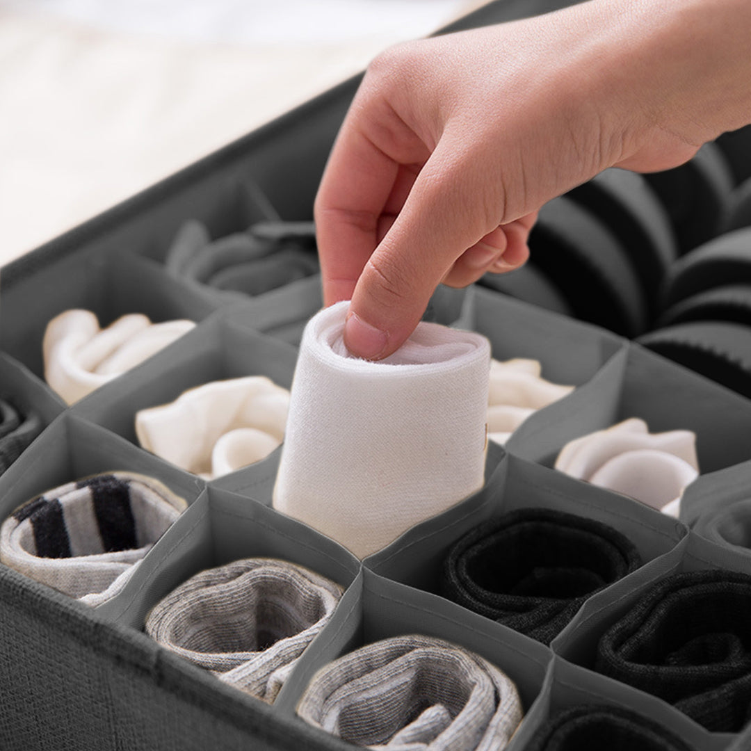 2X Grey Flip Top Underwear Storage Box Foldable Wardrobe Partition Drawer Home Organiser