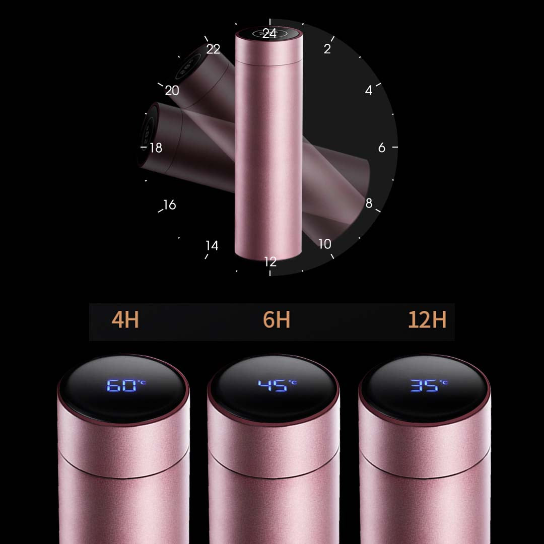 Soga 2 X 500 Ml Stainless Steel Smart Lcd Thermometer Display Bottle Vacuum Flask Thermos Rose Gold