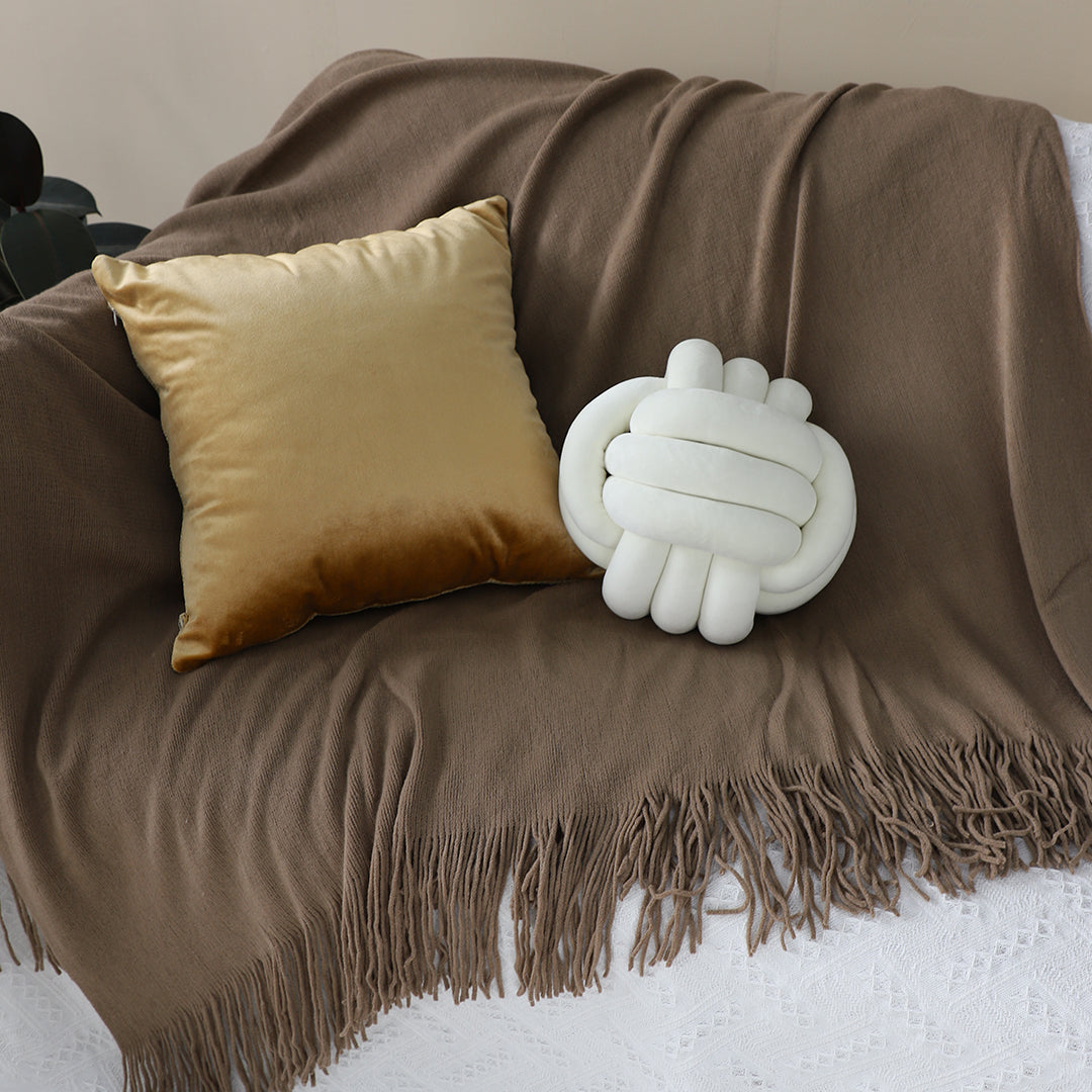 2X Coffee Acrylic Knitted Throw Blanket Solid Fringed Warm Cozy Woven Cover Couch Bed Sofa Home Decor