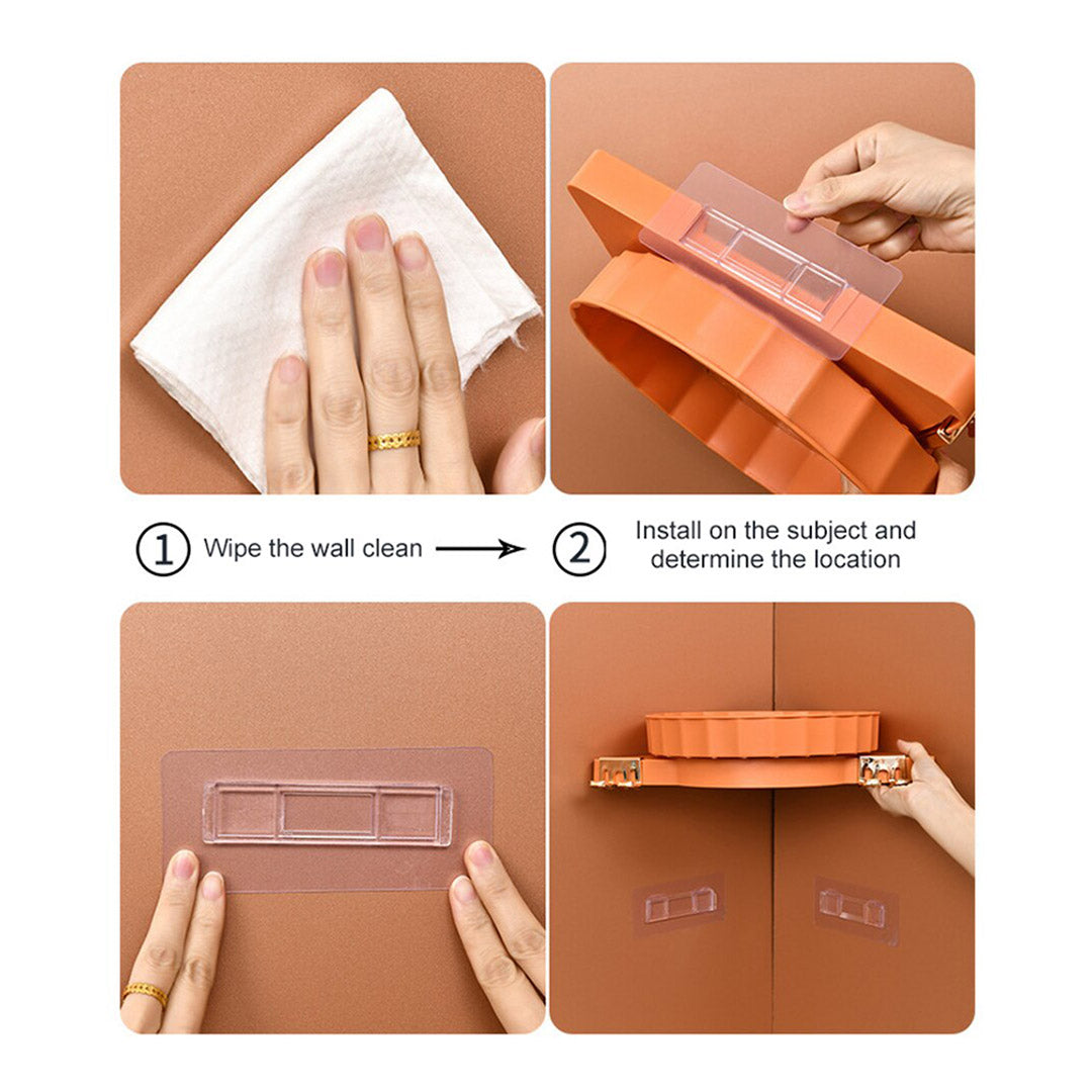 2X Orange 360 Degree Wall-Mounted Rotating Bathroom Organiser Corner Vanity Rack Toilet Adhesive Storage Shelf