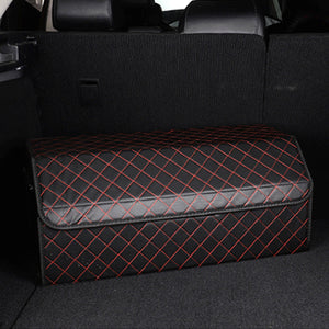 Soga 4 X Leather Car Boot Collapsible Foldable Trunk Cargo Organizer Portable Storage Box Black/Red Stitch Large