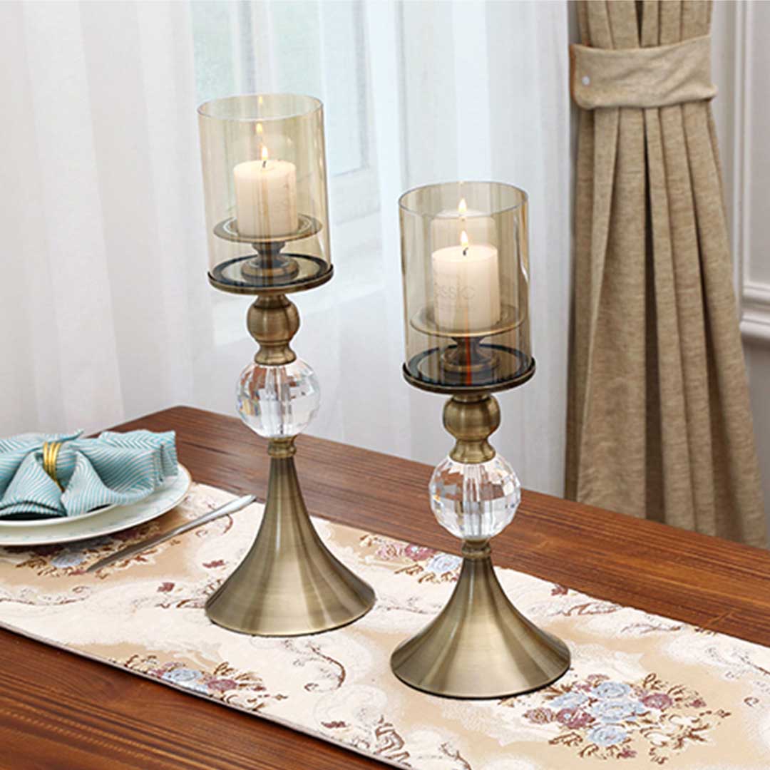 Soga 2 X 38cm Glass Candle Holder Candle Stand Glass/Metal