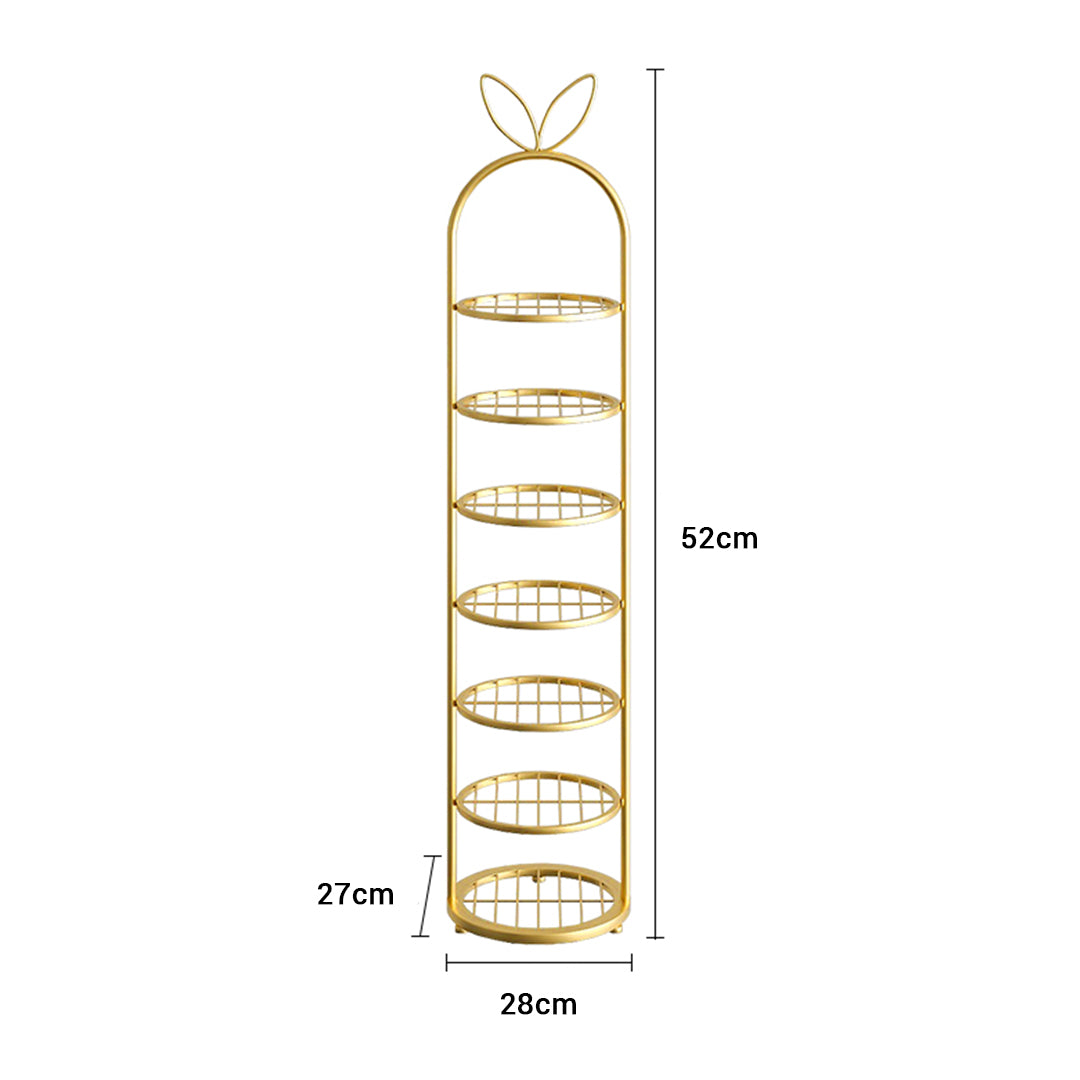 2X 7 Tier Bunny Ears Shape  Gold Plated Metal Shoe Organizer Space Saving Portable Footwear Storage Shelf