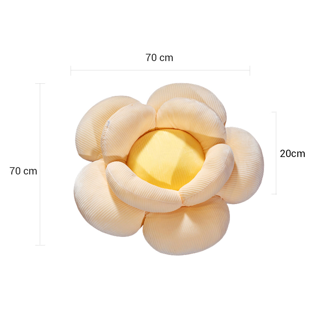 2X Beige Double Flower Shape Cushion Soft Bedside Floor Plush Pillow Home Decor