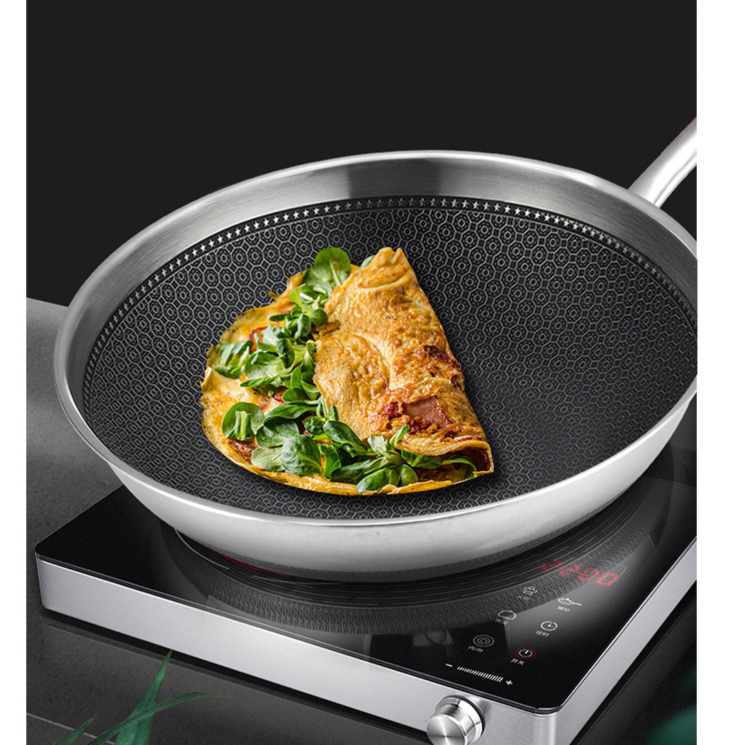 Soga 2 X 18/10 Stainless Steel Fry Pan 30cm Frying Pan Top Grade Cooking Non Stick Interior Skillet With Lid