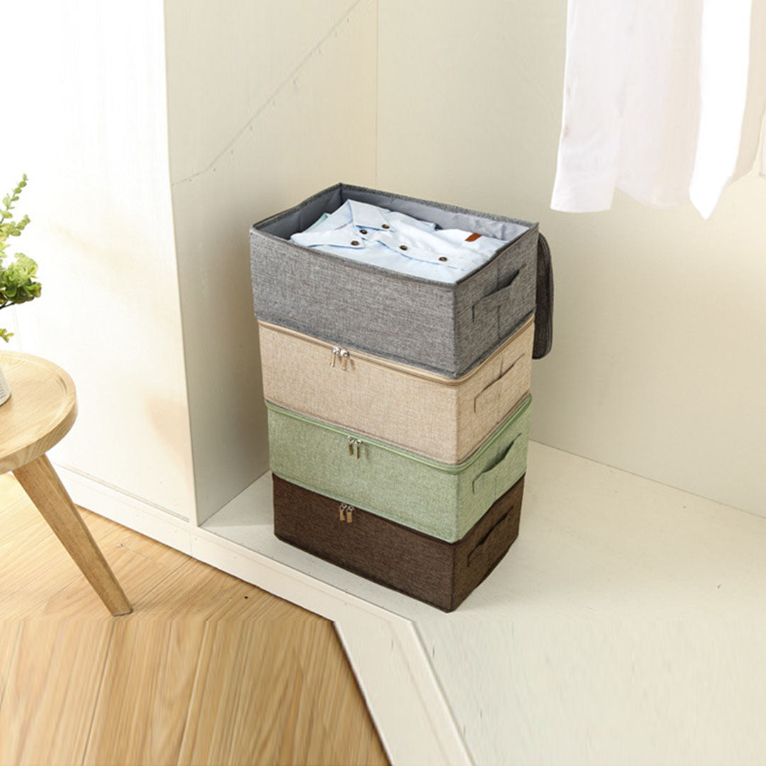 2X Grey Small Portable Double Zipper Storage Box Moisture Proof Clothes Basket Foldable Home Organiser
