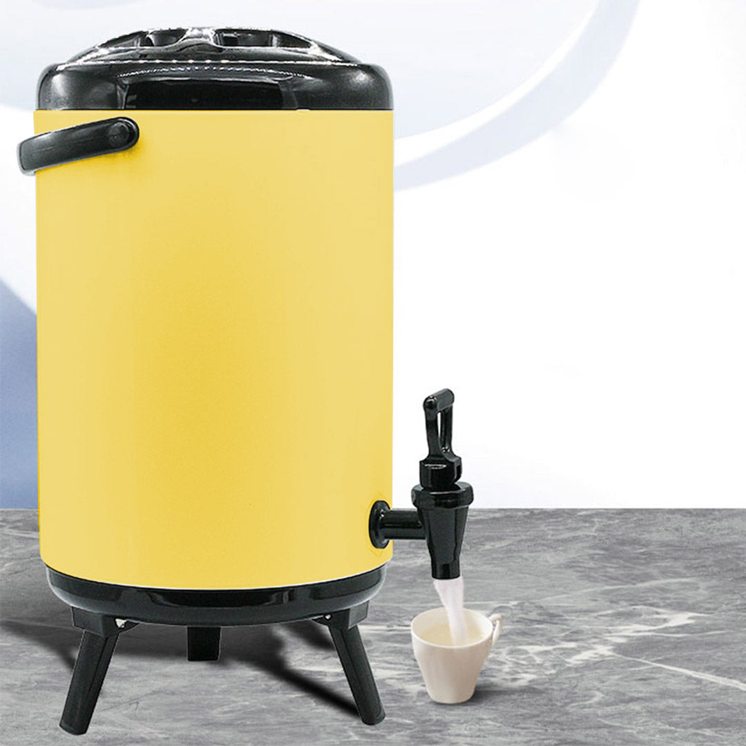 Soga 4 X 10 L Stainless Steel Insulated Milk Tea Barrel Hot And Cold Beverage Dispenser Container With Faucet Yellow