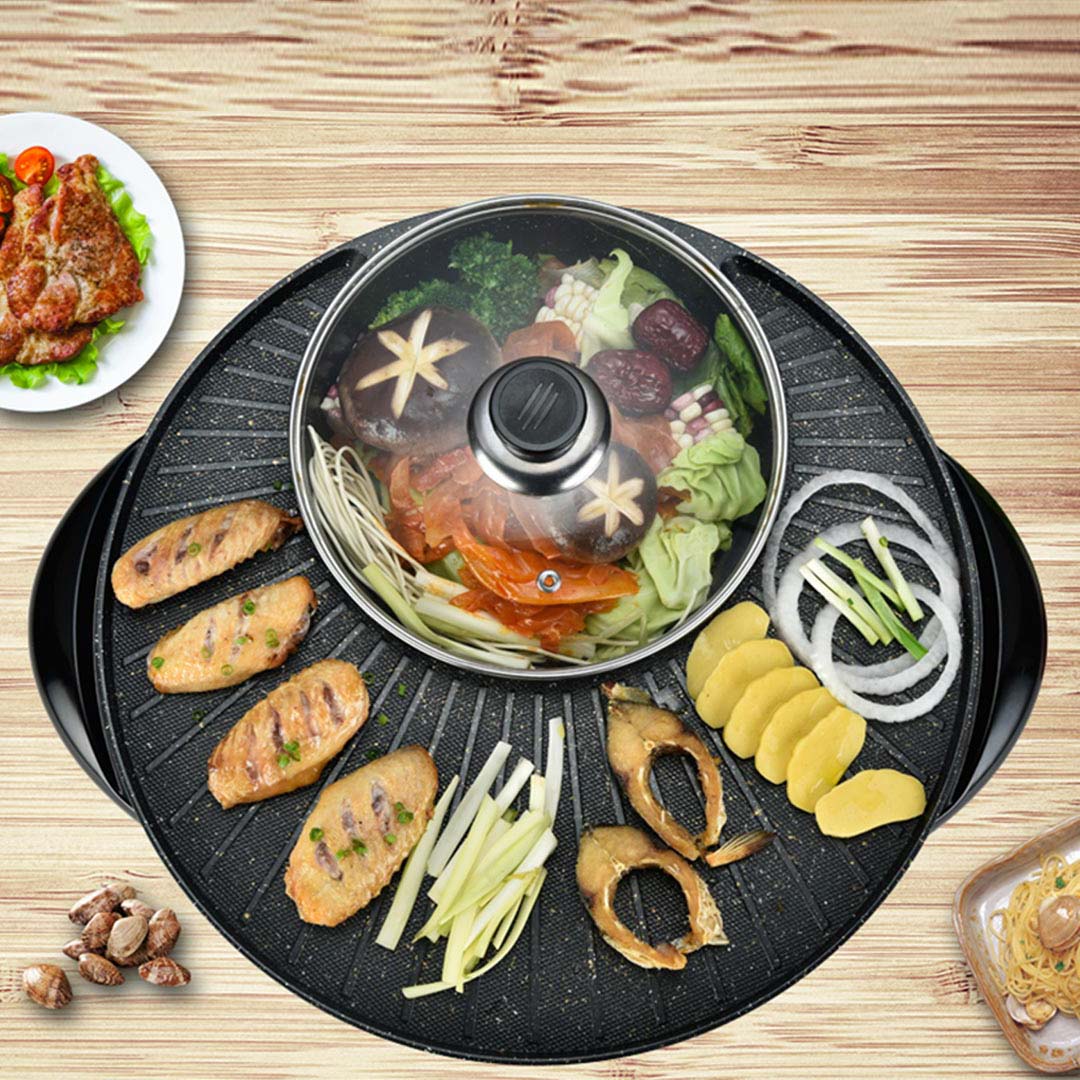 Soga 2 In 1 Electric Stone Coated Teppanyaki Grill Plate Steamboat Hotpot 3 5 Person