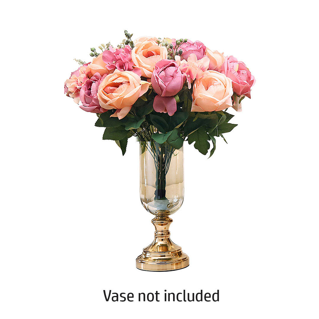 Soga 3pcs Artificial Silk With 15 Heads Flower Fake Rose Bouquet Table Decor Pink