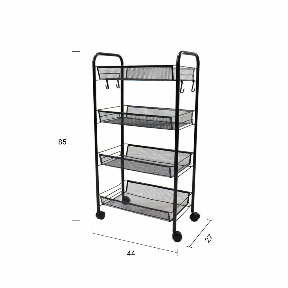 Soga 4 Tier Steel Black Bee Mesh Kitchen Cart Multi Functional Shelves Portable Storage Organizer With Wheels