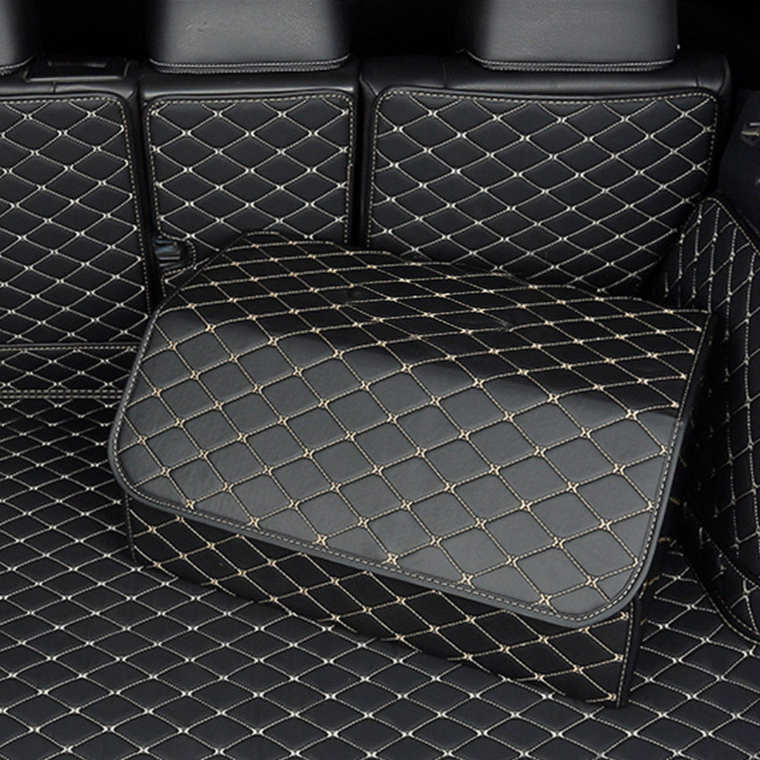 Soga 4 X Leather Car Boot Collapsible Foldable Trunk Cargo Organizer Portable Storage Box Black/Gold Stitch Large