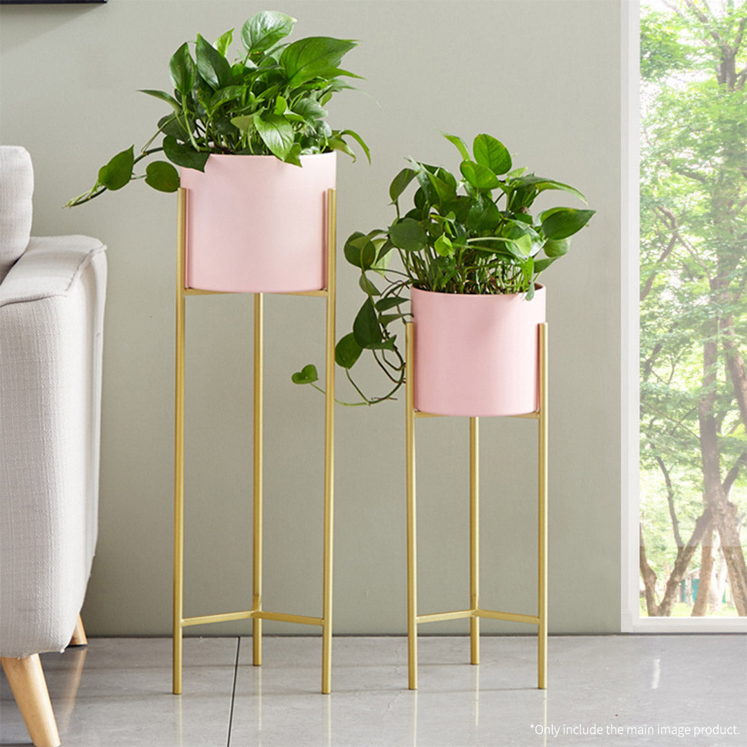 Soga 2 X 2 Layer 42cm Gold Metal Plant Stand With Pink Flower Pot Holder Corner Shelving Rack Indoor Display