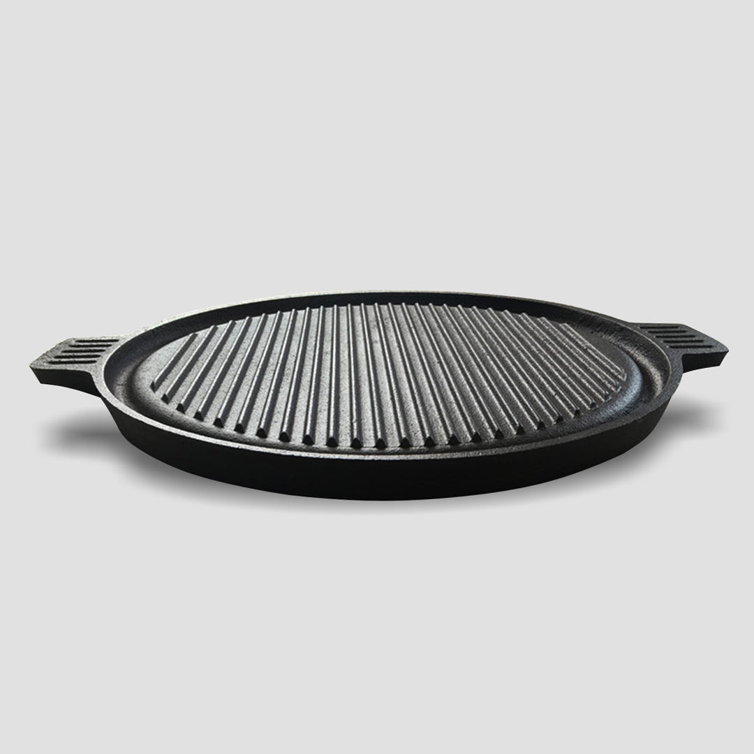 Soga 43cm Round Ribbed Cast Iron Frying Pan Skillet Steak Sizzle Platter With Handle