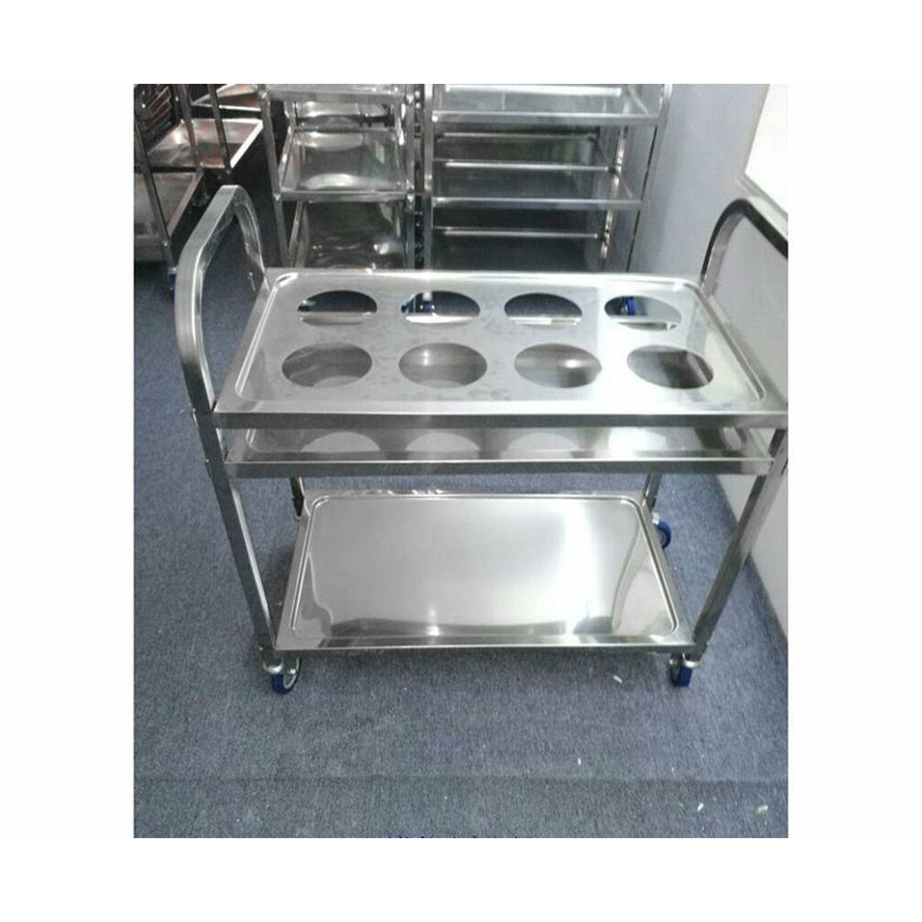 Soga 2 Tier Stainless Steel 8 Compartment Kitchen Seasoning Car Service Trolley Condiment Holder Cart Spice Bowl