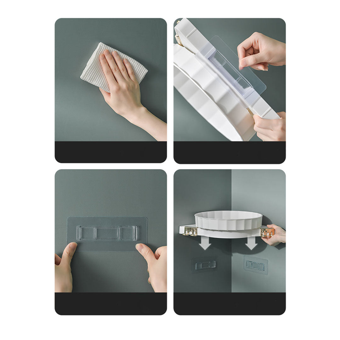 Soga Green 360 Degree Wall Mounted Rotating Bathroom Organiser Corner Vanity Rack Toilet Adhesive Storage Shelf