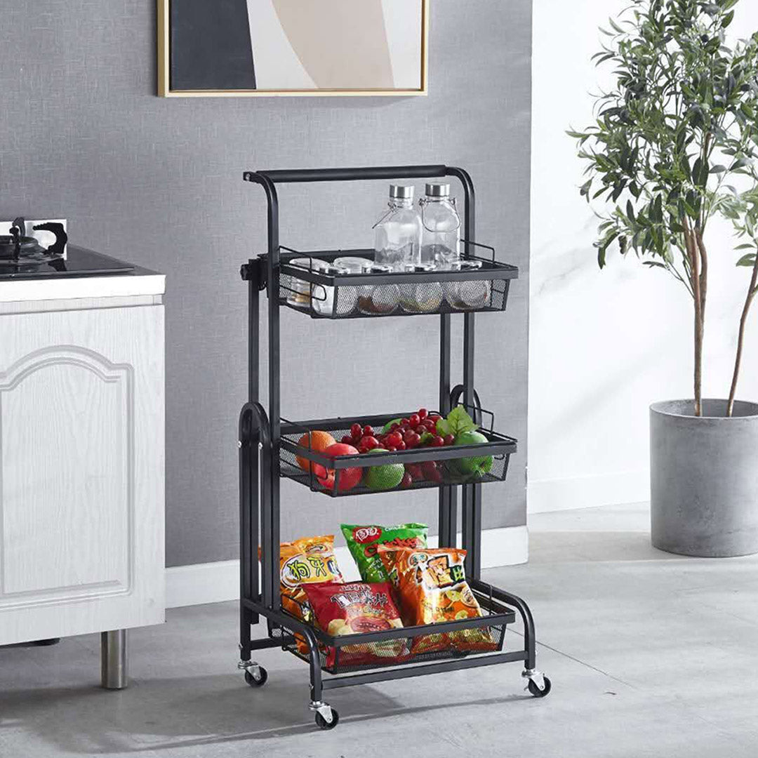 Soga 2 X 3 Tier Steel Black Adjustable Kitchen Cart Multi Functional Shelves Portable Storage Organizer With Wheels