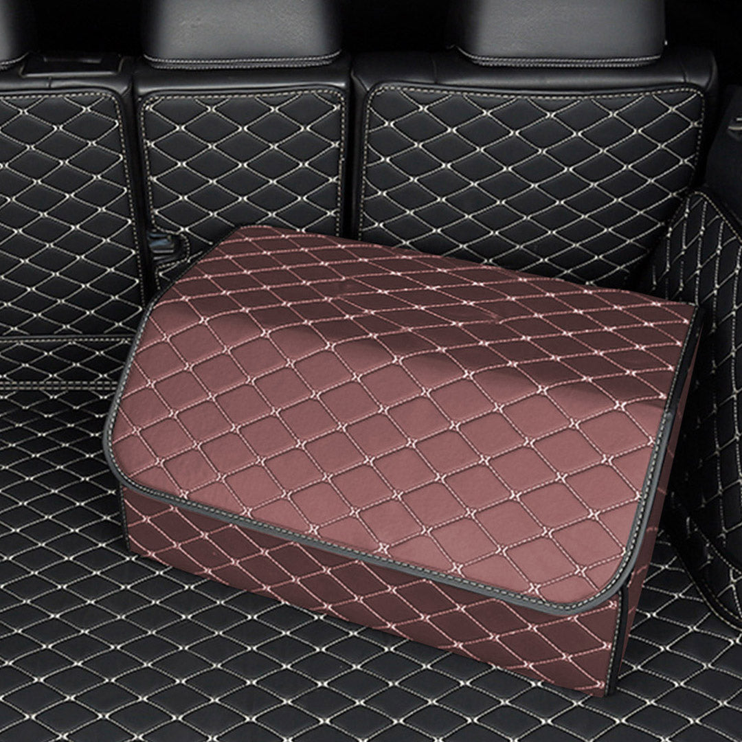 Soga 4 X Leather Car Boot Collapsible Foldable Trunk Cargo Organizer Portable Storage Box Coffee/Gold Stitch Large