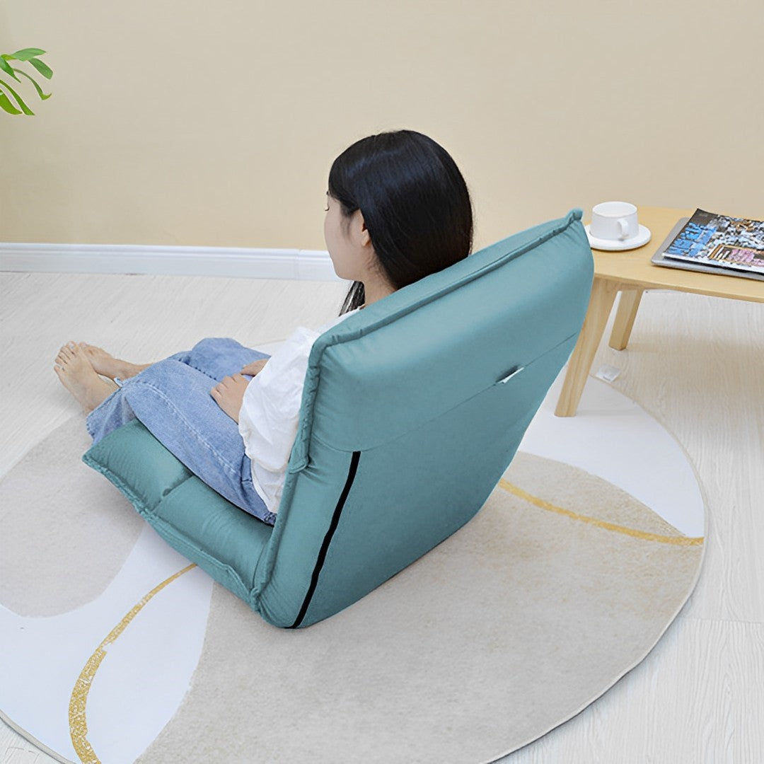Blue Lounge Recliner Lazy Sofa Bed Tatami Cushion Collapsible Backrest Seat Home Office Decor